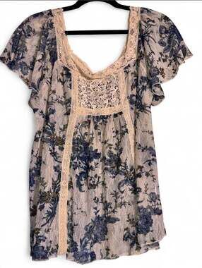 Denim & Supply Ralph Lauren Floral Lace Flutter Sleeve Top Size L